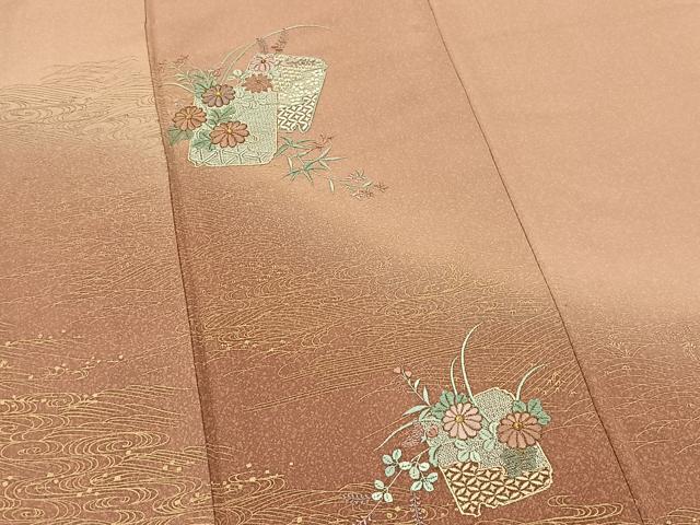 平和屋着物■中国三大刺繍 スワトウ刺繍 汕頭刺繍 訪問着 破れ色紙花文 暈し染め 金彩 正絹 逸品 BAAW2305yc