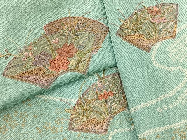平和屋着物■中国三大刺繍 スワトウ刺繍 汕頭刺繍 訪問着 絞り 地紙花文 正絹 逸品 BAAW2311yc