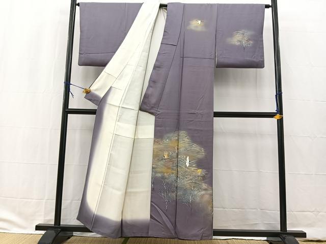 平和屋着物□訪問着 飛鶴風景文 暈し染め 金銀彩 正絹