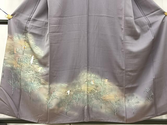 平和屋着物▽訪問着　単衣　飛鶴風景文　暈し染め　金彩　正絹　逸品　AABI0066cs 平和屋着物□訪問着 飛鶴風景文 暈し染め 金銀彩 正絹