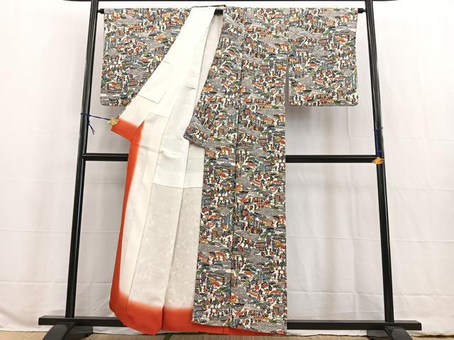 平和屋着物■上質な小紋 型染め 切嵌人物文 正絹 逸品 BAAW2323yc