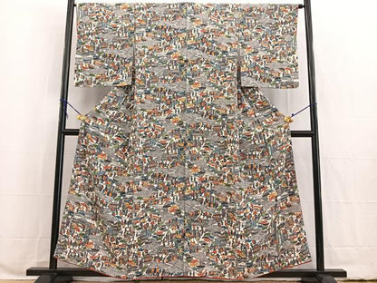 平和屋着物■上質な小紋 型染め 切嵌人物文 正絹 逸品 BAAW2323yc