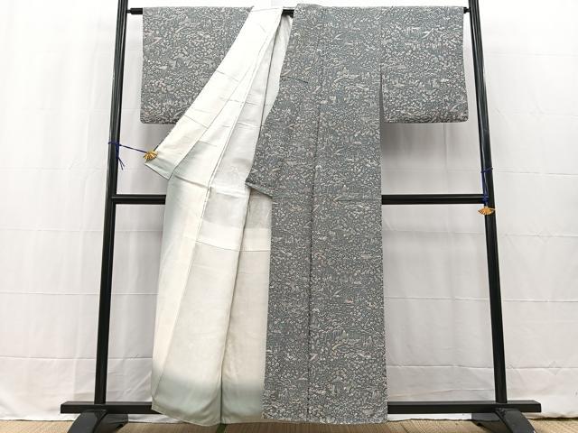 平和屋着物■上質な小紋 風景花文 正絹 逸品 BAAW2401yc