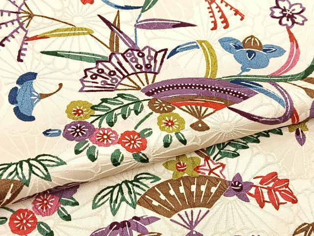 平和屋着物■上質な小紋 型染め 扇花文 正絹 逸品 BAAW2405yc
