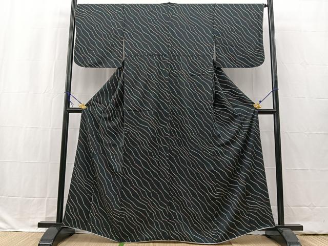 平和屋着物■上質な小紋 幾何学文様 黒地 正絹 逸品 BAAW2415yc