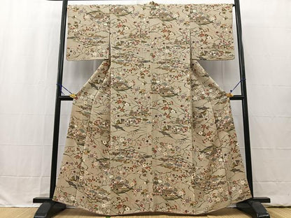 平和屋着物■上質な小紋 型染め 風景草花文 金彩 正絹 逸品 BAAW2422yc