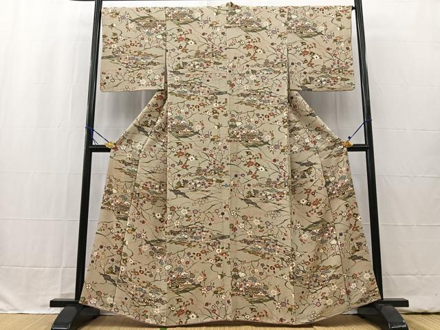 平和屋着物■上質な小紋 型染め 風景草花文 金彩 正絹 逸品 BAAW2422yc