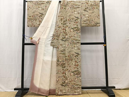 平和屋着物■上質な小紋 型染め 風景草花文 金彩 正絹 逸品 BAAW2422yc