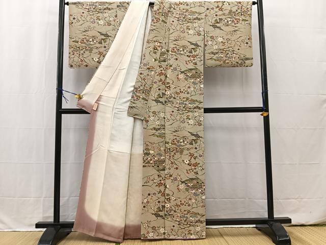 平和屋着物■上質な小紋 型染め 風景草花文 金彩 正絹 逸品 BAAW2422yc