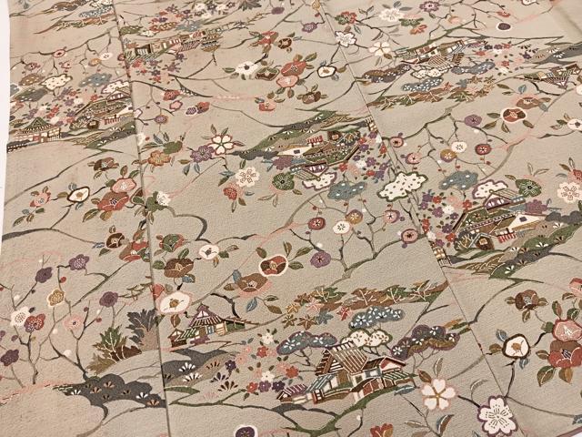 平和屋着物■上質な小紋 型染め 風景草花文 金彩 正絹 逸品 BAAW2422yc
