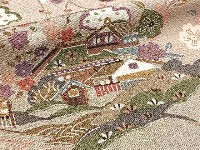 平和屋着物■上質な小紋 型染め 風景草花文 金彩 正絹 逸品 BAAW2422yc