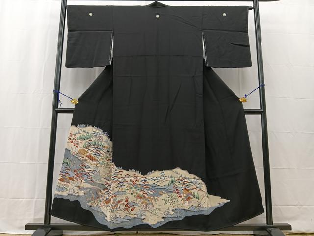 平和屋着物■豪華黒留袖　御所解風景文　金彩　正絹　逸品　BAAW2426yc