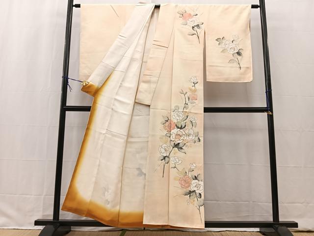 平和屋着物▽訪問着　単衣　駒刺繍　色紙草花文　金彩　正絹　逸品　AAAZ9002fy 平和屋着物○創業460年・千總 訪問着 駒刺繍 吉祥花文 暈し染め 金彩