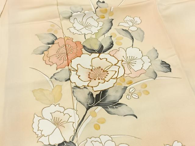 平和屋着物●訪問着　駒刺繍　草花文　正絹　逸品　AABF8972ck 平和屋着物□訪問着 駒刺繍 草花文 暈し染め 金彩 正絹 逸品