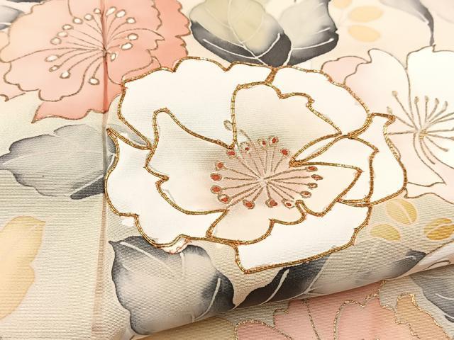 平和屋着物□訪問着 駒刺繍 草花文 暈し染め 金彩 正絹 逸品