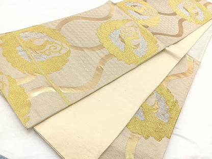 平和屋着物◎六通柄袋帯　飛鶴丸文　金銀彩　正絹　逸品　BAAW2436yc