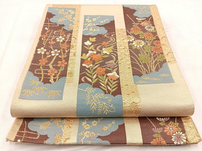 平和屋着物◎六通柄袋帯　唐織　短冊花文　正絹　逸品　BAAW2438yc
