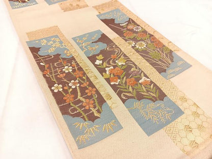 平和屋着物◎六通柄袋帯　唐織　短冊花文　正絹　逸品　BAAW2438yc