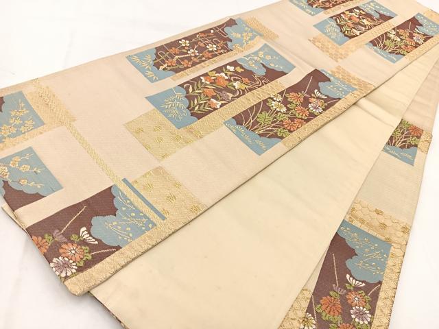 平和屋着物◎六通柄袋帯　唐織　短冊花文　正絹　逸品　BAAW2438yc