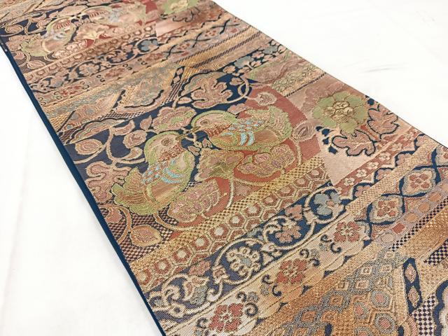 平和屋着物◎六通柄袋帯　向かい鳥更紗花文　金糸　正絹　逸品　BAAW2439yc