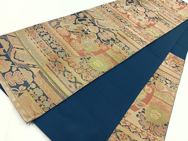 平和屋着物◎六通柄袋帯　向かい鳥更紗花文　金糸　正絹　逸品　BAAW2439yc