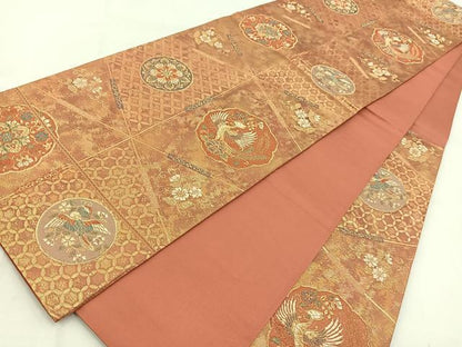 平和屋着物◎六通柄袋帯　双方正倉院文　金糸　引箔　正絹　逸品　BAAW2443yc