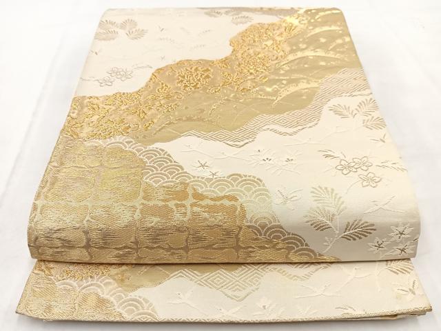 平和屋着物◎六通柄袋帯　道長更紗花蝶文　金糸　正絹　逸品　BAAW2445yc