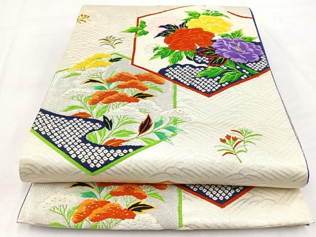 平和屋着物◎西陣　六通柄袋帯　唐織　立波亀甲花文　金銀糸　正絹　逸品　BAAW2447yc