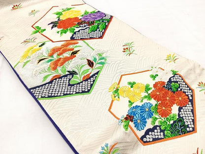 平和屋着物◎西陣　六通柄袋帯　唐織　立波亀甲花文　金銀糸　正絹　逸品　BAAW2447yc