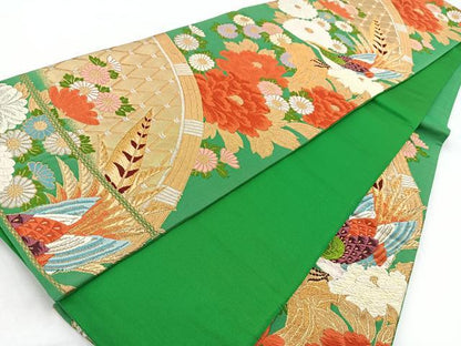 平和屋着物◎六通柄袋帯 唐織 尾長鳥花文 金銀糸 正絹 逸品 BAAW2460yc