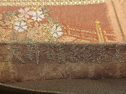 平和屋着物◎六通柄袋帯 天井蒔絵紋 手工芸 金糸 引箔 正絹 逸品 BAAW2462yc