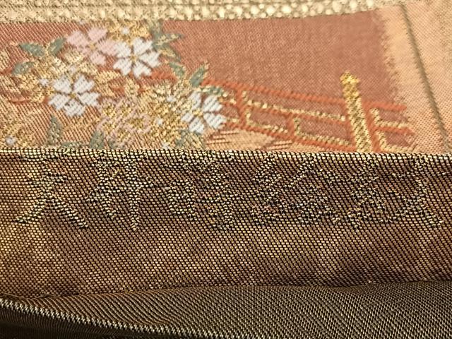 平和屋着物◎六通柄袋帯 天井蒔絵紋 手工芸 金糸 引箔 正絹 逸品 BAAW2462yc