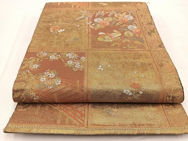 平和屋着物◎六通柄袋帯 天井蒔絵紋 手工芸 金糸 引箔 正絹 逸品 BAAW2462yc