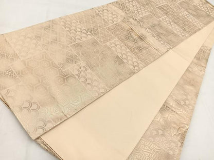 平和屋着物◎六通柄袋帯 吉祥色紙重ね花文 金糸 引箔 正絹 逸品 BAAW2465yc