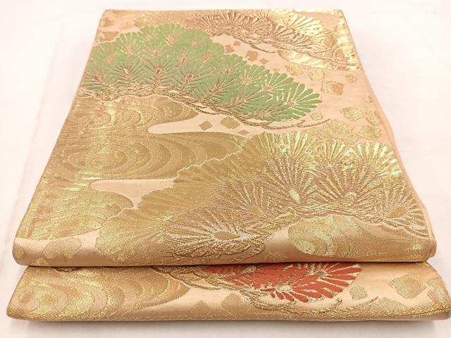 平和屋着物◎六通柄袋帯　唐織　都緞子　浜松文　金糸　正絹　逸品　BAAW2466yc