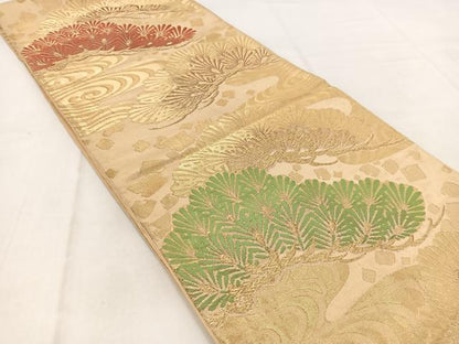 平和屋着物◎六通柄袋帯　唐織　都緞子　浜松文　金糸　正絹　逸品　BAAW2466yc