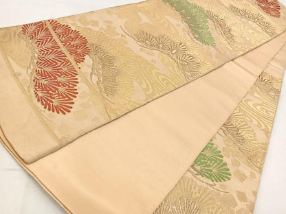 平和屋着物◎六通柄袋帯　唐織　都緞子　浜松文　金糸　正絹　逸品　BAAW2466yc