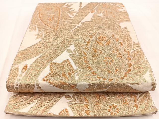 平和屋着物◎六通柄袋帯 ふくれ織 更紗花文 金糸 BAAW2469yc