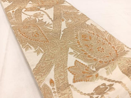 平和屋着物◎六通柄袋帯 ふくれ織 更紗花文 金糸 BAAW2469yc