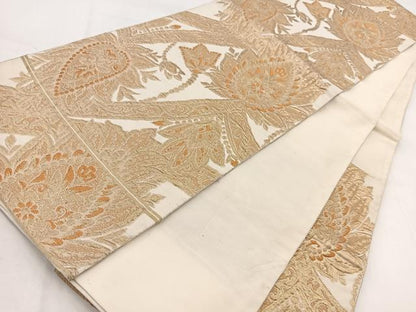 平和屋着物◎六通柄袋帯 ふくれ織 更紗花文 金糸 BAAW2469yc