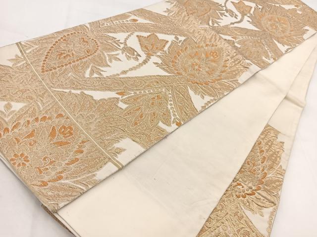 平和屋着物◎六通柄袋帯 ふくれ織 更紗花文 金糸 BAAW2469yc