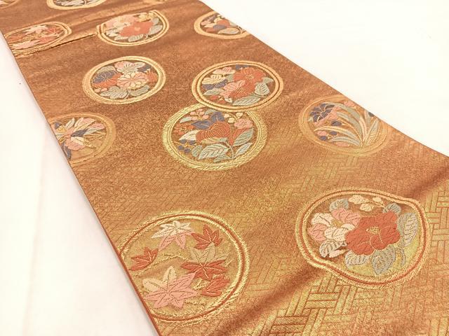 平和屋着物◎六通柄袋帯　唐織　聚楽春秋文　金糸　引箔　正絹　逸品　BAAW2470yc