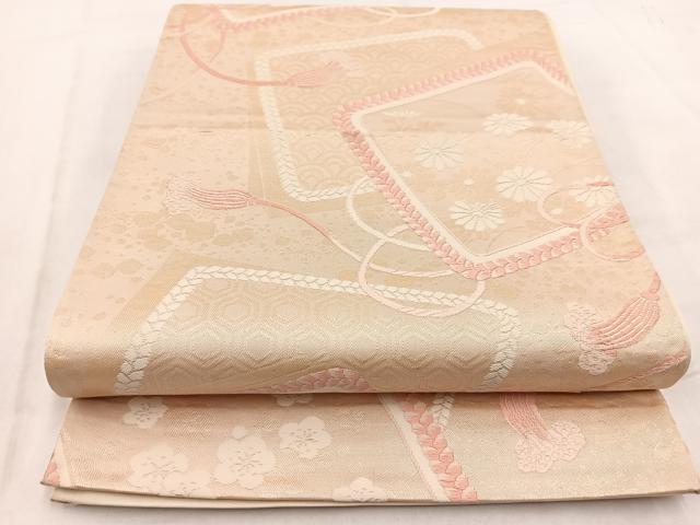 平和屋着物◎六通柄袋帯 唐織 結び紐花文 金糸 正絹 逸品 BAAW2471yc