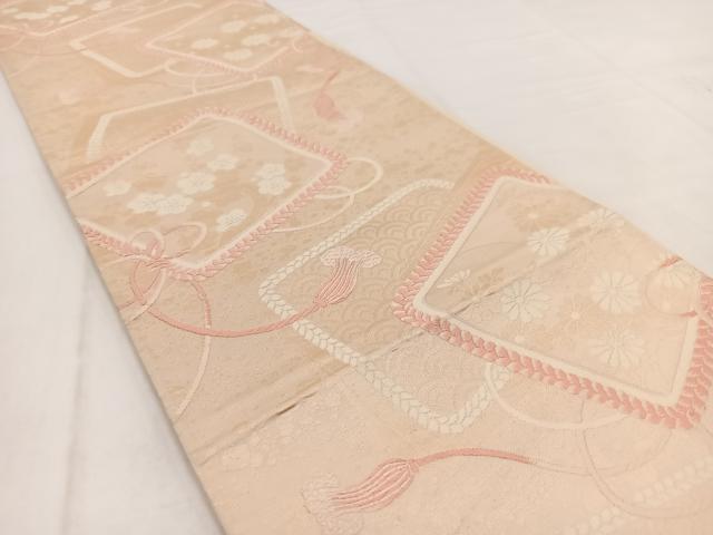 平和屋着物◎六通柄袋帯 唐織 結び紐花文 金糸 正絹 逸品 BAAW2471yc