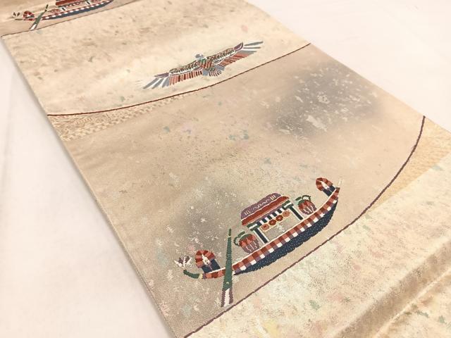 平和屋着物◎六通柄袋帯 唐織 南蛮船 花鳥文 金銀糸 引箔 正絹 逸品 BAAW2472yc