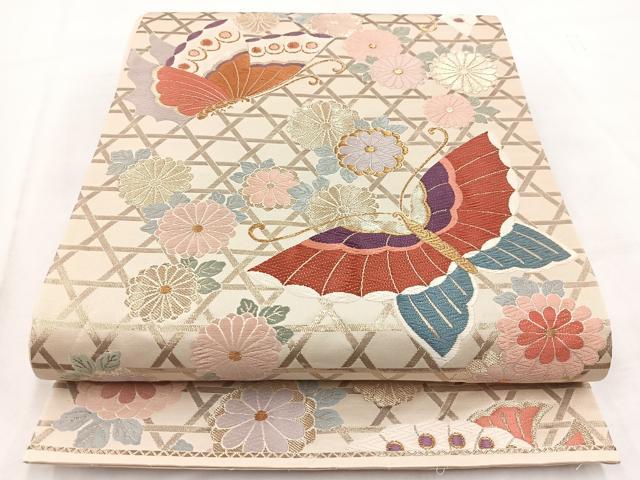 平和屋着物◎六通柄袋帯　唐織　花蝶文　金糸　正絹　逸品　BAAW2473yc