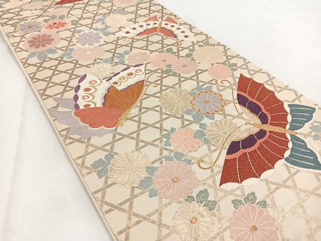 平和屋着物◎六通柄袋帯　唐織　花蝶文　金糸　正絹　逸品　BAAW2473yc