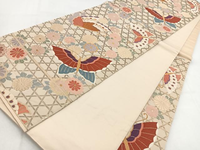 平和屋着物◎六通柄袋帯　唐織　花蝶文　金糸　正絹　逸品　BAAW2473yc