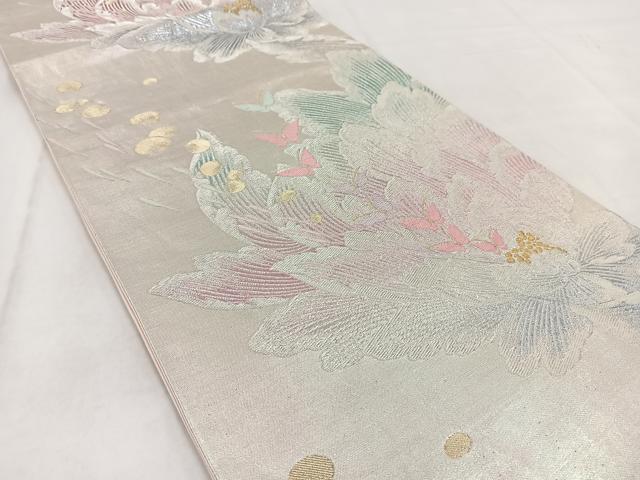 平和屋着物◎六通柄袋帯 花蝶文 金銀糸 正絹 逸品 BAAW2477yc