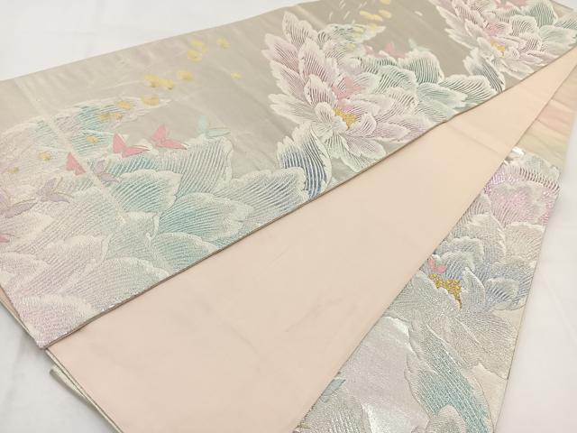 平和屋着物◎六通柄袋帯 花蝶文 金銀糸 正絹 逸品 BAAW2477yc